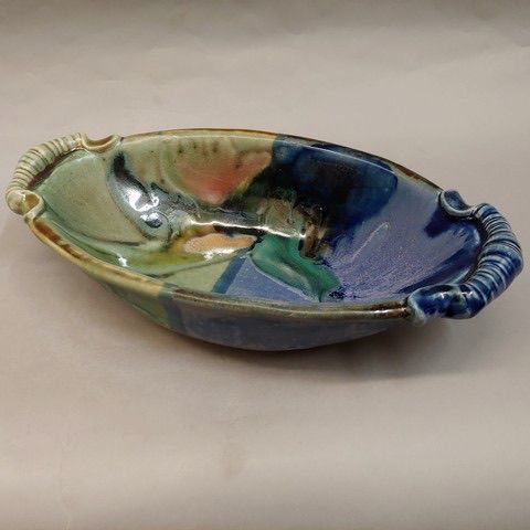 #20856 Biscuit Bowl-blue/green 13x7x7.25 at Hunter Wolff Gallery