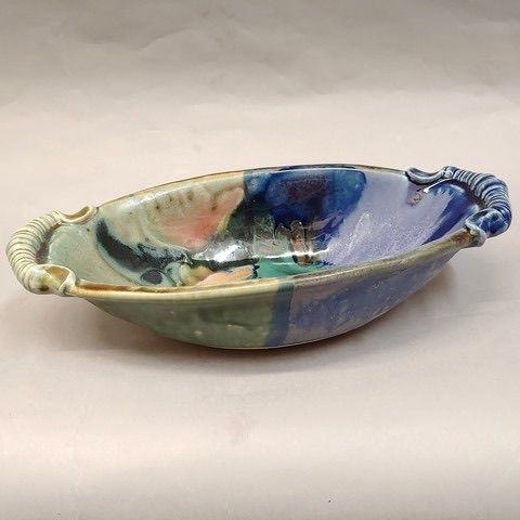 #20856 Biscuit Bowl-blue/green 13x7x7.25 at Hunter Wolff Gallery