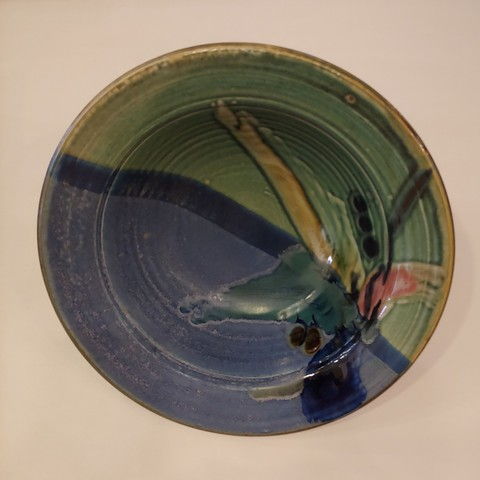 Bowl, Serving Bowl 12.5 Periwinkle & Green at Hunter Wolff Gallery