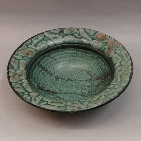 Bowl 10x3 Green & Mauve Edge at Hunter Wolff Gallery