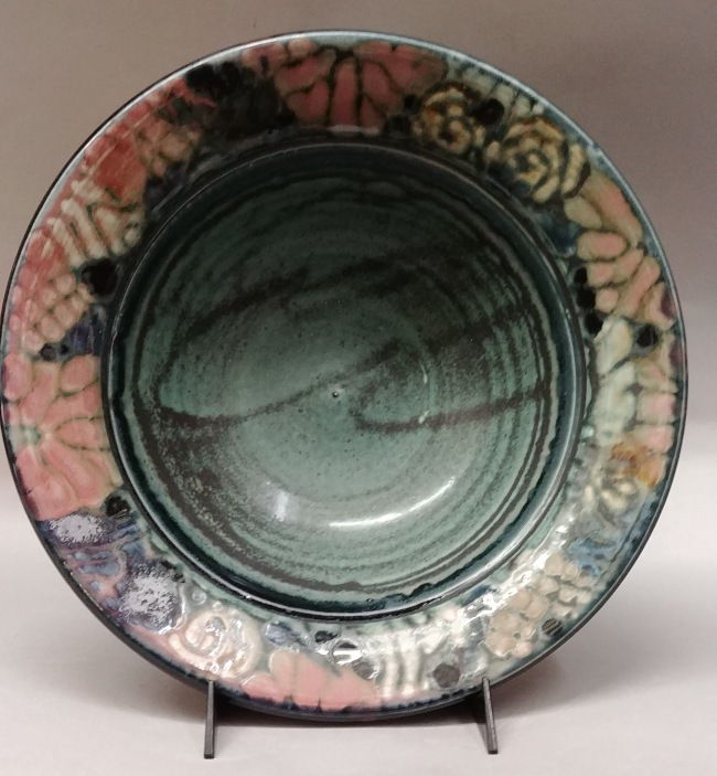 Click to view detail for Bowl Medium 13 - Green and Rose