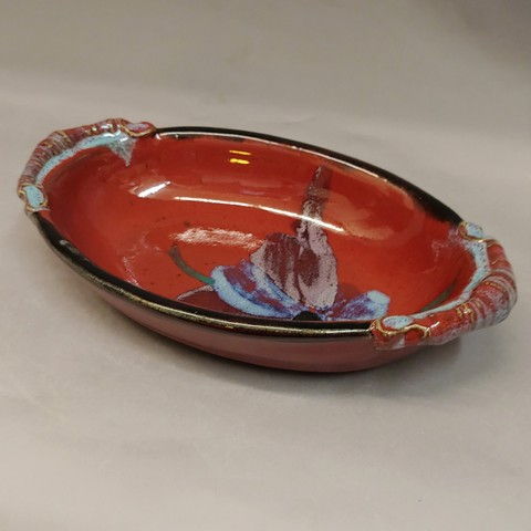 Bowl, Oval Biscuit Bowl 11x7 Red at Hunter Wolff Gallery