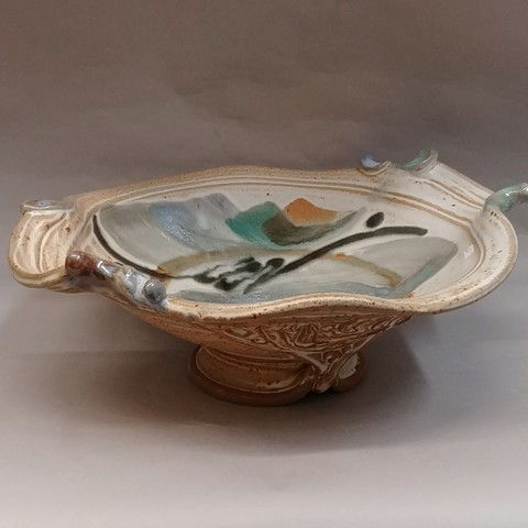 Bowl, Shallow with Handles 17x16x6 at Hunter Wolff Gallery