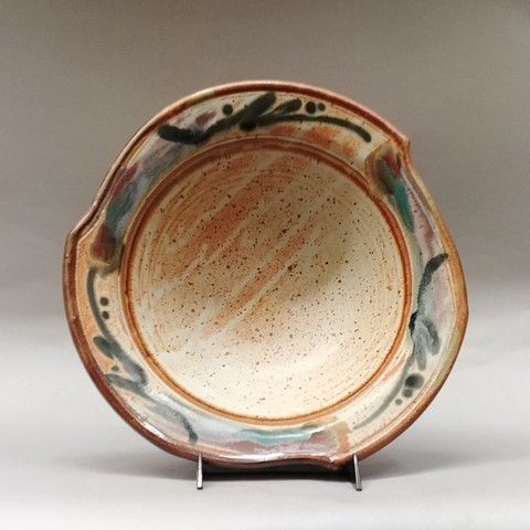 Click to view detail for Bowl Medium 13  Tan & Mixed on Scalloped Edge