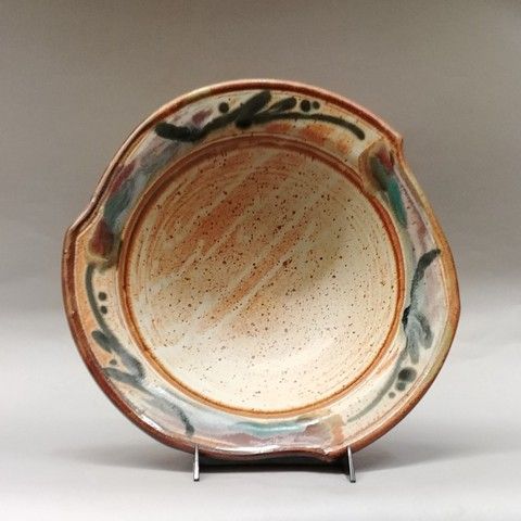 Bowl Medium 13  Tan & Mixed on Scalloped Edge at Hunter Wolff Gallery