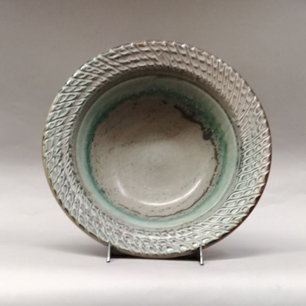 Bowl Medium 13 Soft Green with Textured Edge at Hunter Wolff Gallery