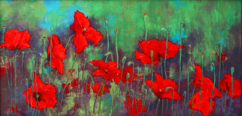 Brilliant Poppies 12x24 $975 at Hunter Wolff Gallery