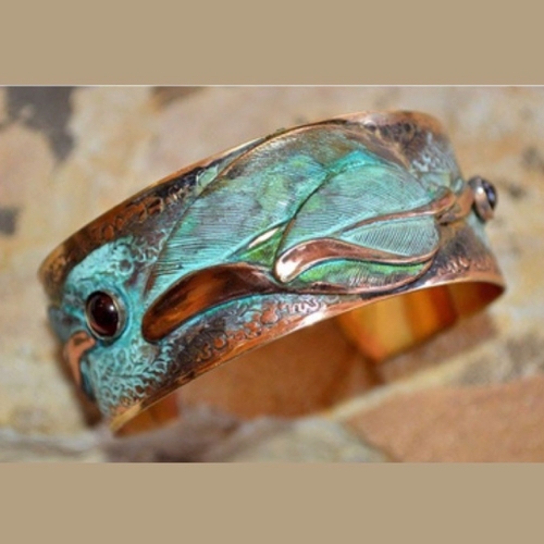 Click to view detail for EC-098 Cuff-Olive Patina Solid Brass Contemporary Leaves $172