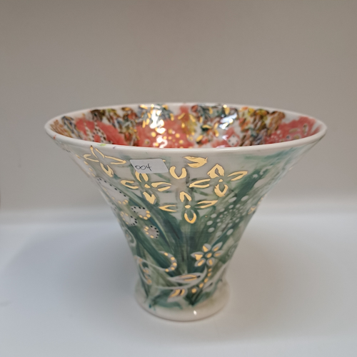 CP-004 Vase, Wide Mouth, Abstract Salmon-Green $350 at Hunter Wolff Gallery