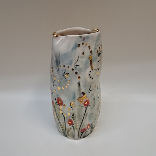 CP-008 Vase - Abstract, Poppies & Black Birds $195 at Hunter Wolff Gallery