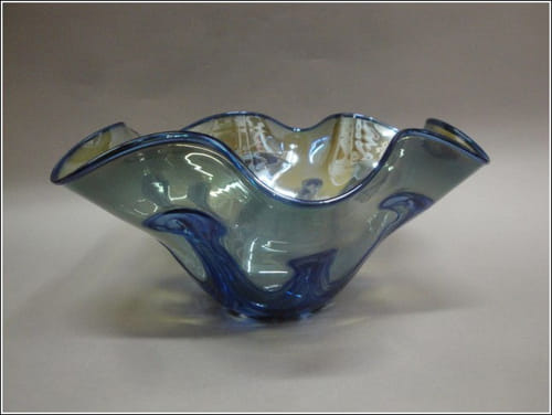 DB-002 Lily Bowl, Blue with Fluted Edge at Hunter Wolff Gallery