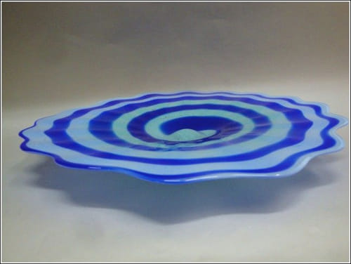 DB-032 Footed Swirl Plate, Lt. & Dk. Blue at Hunter Wolff Gallery