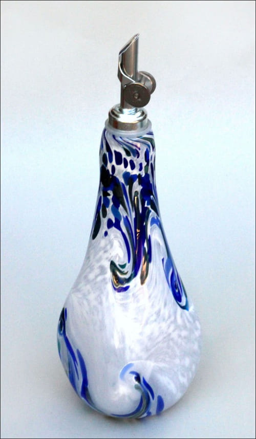 DB-053 Fancy Oil Bottle, Blue and White at Hunter Wolff Gallery