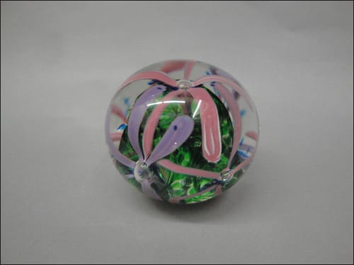 DB-123 Round Paperweight, Pink and Lavender Flower at Hunter Wolff Gallery