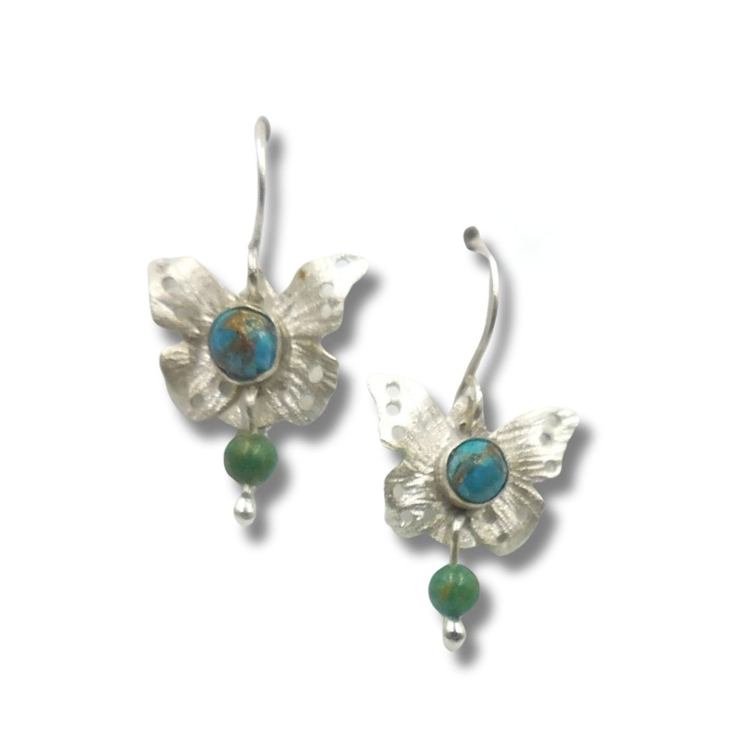Click to view detail for DKC-2068 Earrings, Butterflies, Turquoise $70
