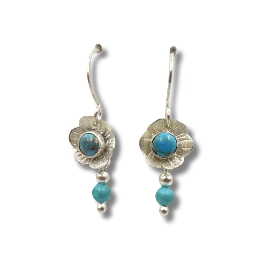 Click to view detail for DKC-2069 Earrings, Flowers, Turquoise, $70