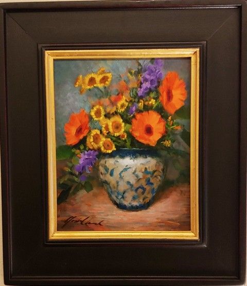 Daisies in Blue and White Vase 10x8  $400 at Hunter Wolff Gallery
