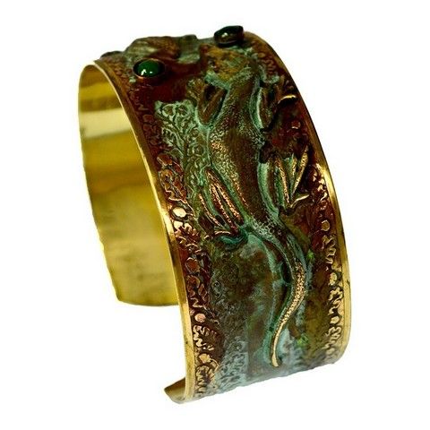 EC-015 Cuff Bracelet Brass Lizards – Malachite $122 at Hunter Wolff Gallery
