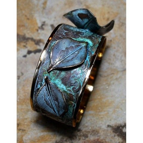 EC-018 Cuff Bracelet Detailed Sculptural Leaves $140 at Hunter Wolff Gallery