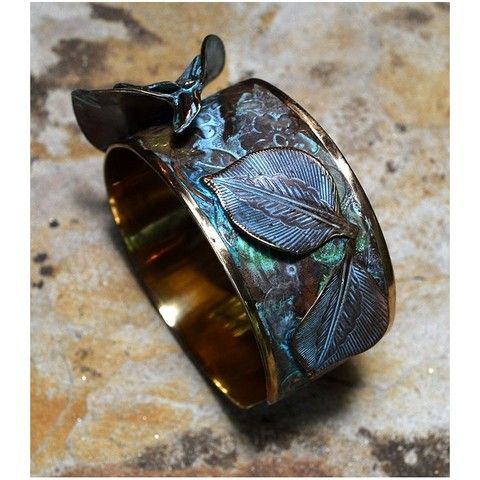 EC-018 Cuff Bracelet Detailed Sculptural Leaves $140 at Hunter Wolff Gallery
