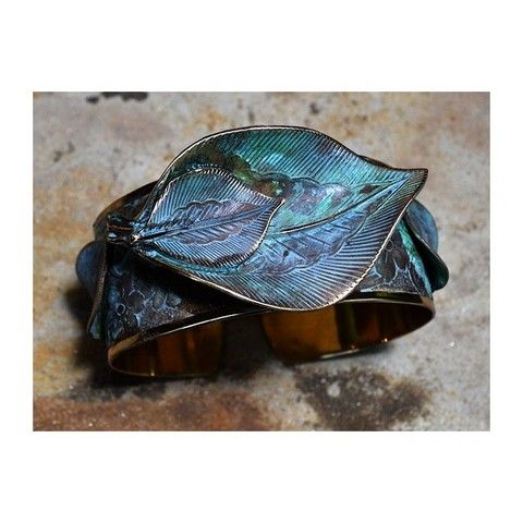 EC-018 Cuff Bracelet Detailed Sculptural Leaves $140 at Hunter Wolff Gallery
