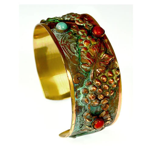 Click to view detail for EC-052 Cuff Wine Motif Grape Vine Amazonite, Jasper $92