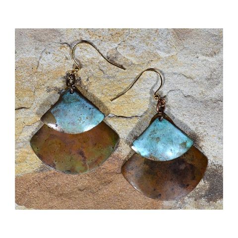 Click to view detail for EC-022 Earrings Brass Abstract Fan Shaped Double Dangle $65