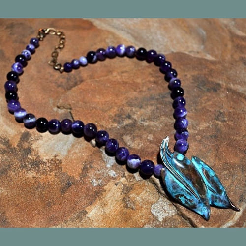 Click to view detail for EC-056 Pendant Double Leaf on Amethyst Necklace $119