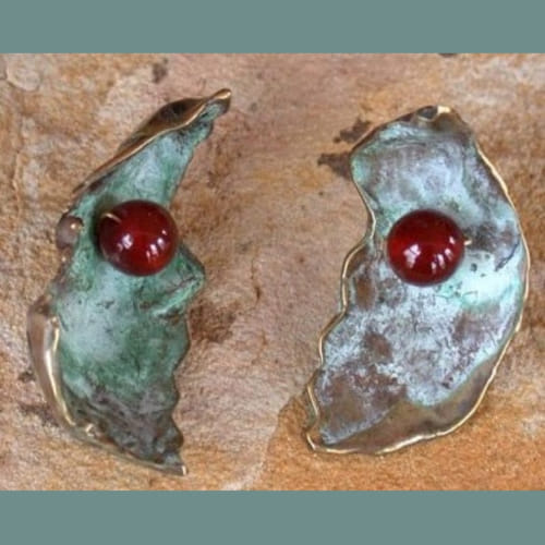 Click to view detail for EC-058 Earrings Cast Brass Rose Petals Carnelian $92
