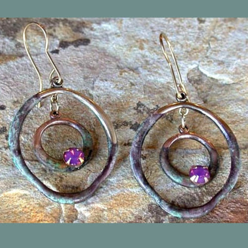 EC-061 Earrings Double Asymmetrical Sculptural Circles, Crystals $62 at Hunter Wolff Gallery