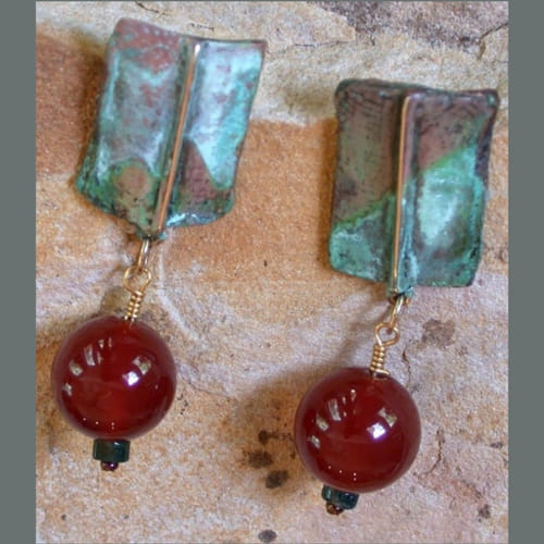 Click to view detail for EC-064 Earrings Cast Brass Terrain Carnelian $99
