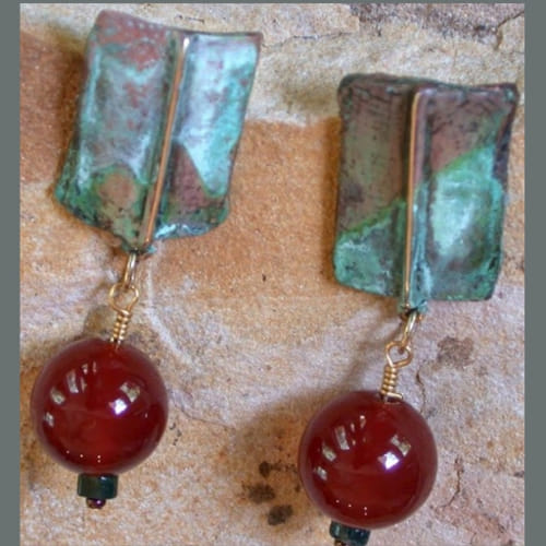 Click to view detail for EC-066 Earrings Brass Terrain - Carnelian $99