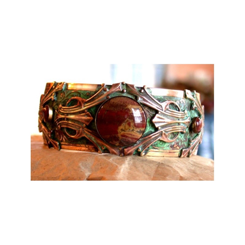 Click to view detail for EC-107 Cuff-Verdigris Patina Solid Brass-Bracciated Jasper $107