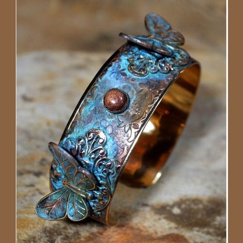 EC-122 Cuff, Three Butterflies Jade $120 at Hunter Wolff Gallery