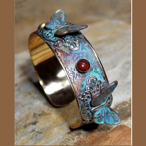 EC-122 Cuff, Three Butterflies Jade $120 at Hunter Wolff Gallery