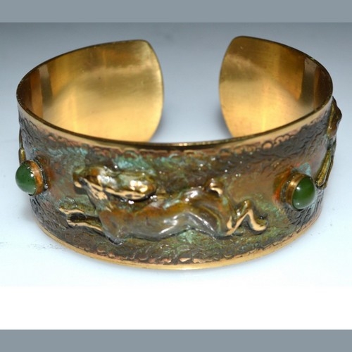 EC-123 Cuff, Running Rabbit, Jade $110 at Hunter Wolff Gallery