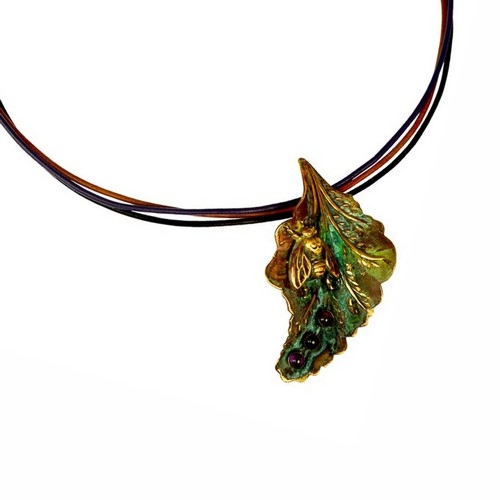 EC-128 Pendant Bumblebee on Tropical Leaf Amethyst, Onyx $150 at Hunter Wolff Gallery