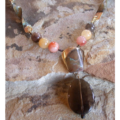 Click to view detail for EC-171  Necklace Twisted Link-Rose Quartz, Tourmaline $212