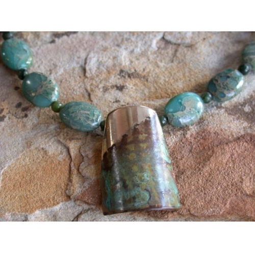 EC-175 Necklace Tapered Barrel Necklace - Aqua Jasper $187 at Hunter Wolff Gallery