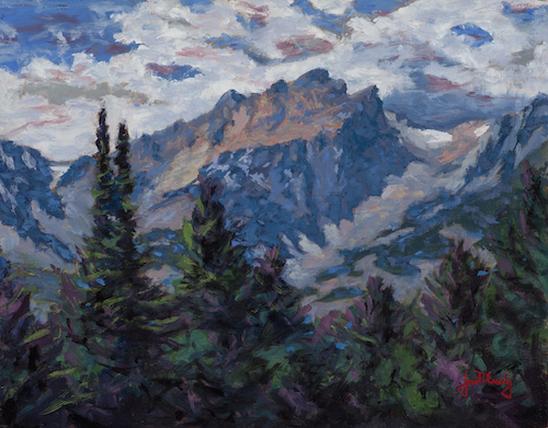 Early Morning Drama on Hallet Peak 11x14 $1400 at Hunter Wolff Gallery