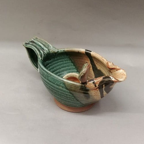 Gravy Boat & Ladel - Green, Tan, Blk at Hunter Wolff Gallery