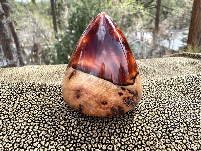 SH201 Teardrop Massaranduba Burl & Copper Resin $400 at Hunter Wolff Gallery
