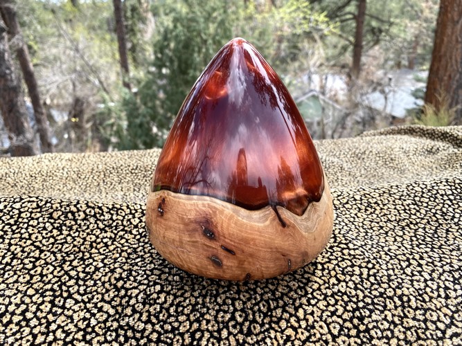 SH201 Teardrop Massaranduba Burl & Copper Resin $400 at Hunter Wolff Gallery