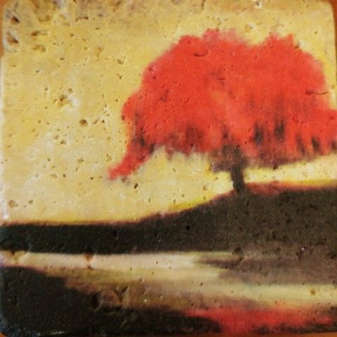 JS010 Coaster Red Tree on Hill 4x4 $26 at Hunter Wolff Gallery