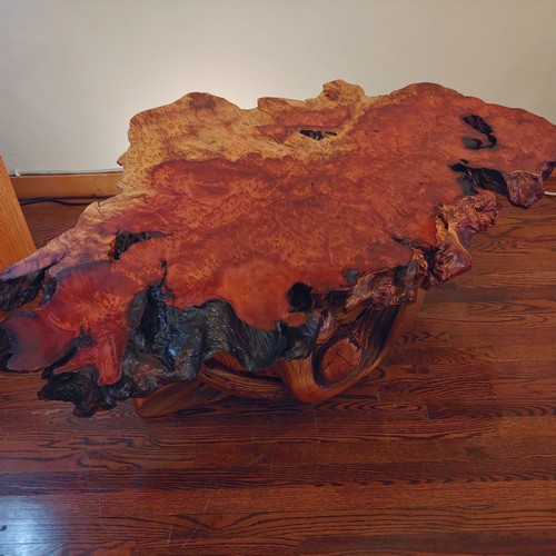 JW-180 Redwood  Burl & Juniper Table $5400 at Hunter Wolff Gallery