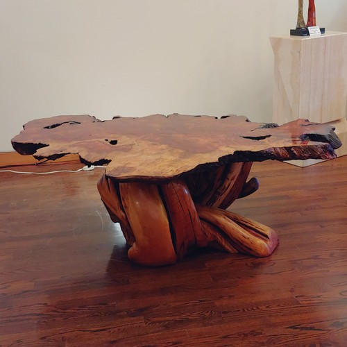 JW-180 Redwood  Burl & Juniper Table $5400 at Hunter Wolff Gallery