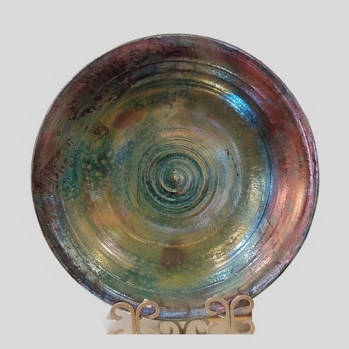 Click to view detail for MW-356 Platter, Raku Green & Copper $325