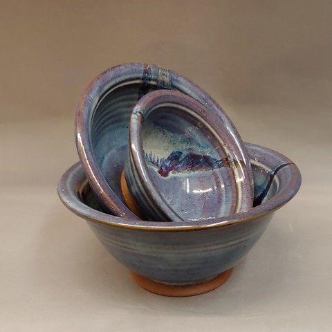 Bowls, 3-Piece Mixing Bowls Blue & Red at Hunter Wolff Gallery