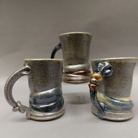 Mugs- Unique Metallic Glazes at Hunter Wolff Gallery