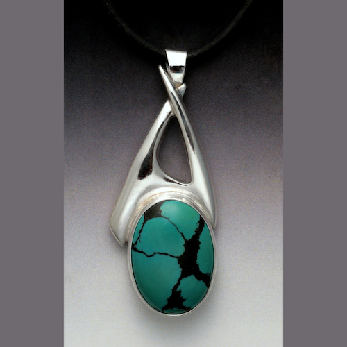 Click to view detail for MB-P383 Pendant, Kingman Root, Silver and Turquoise $1162